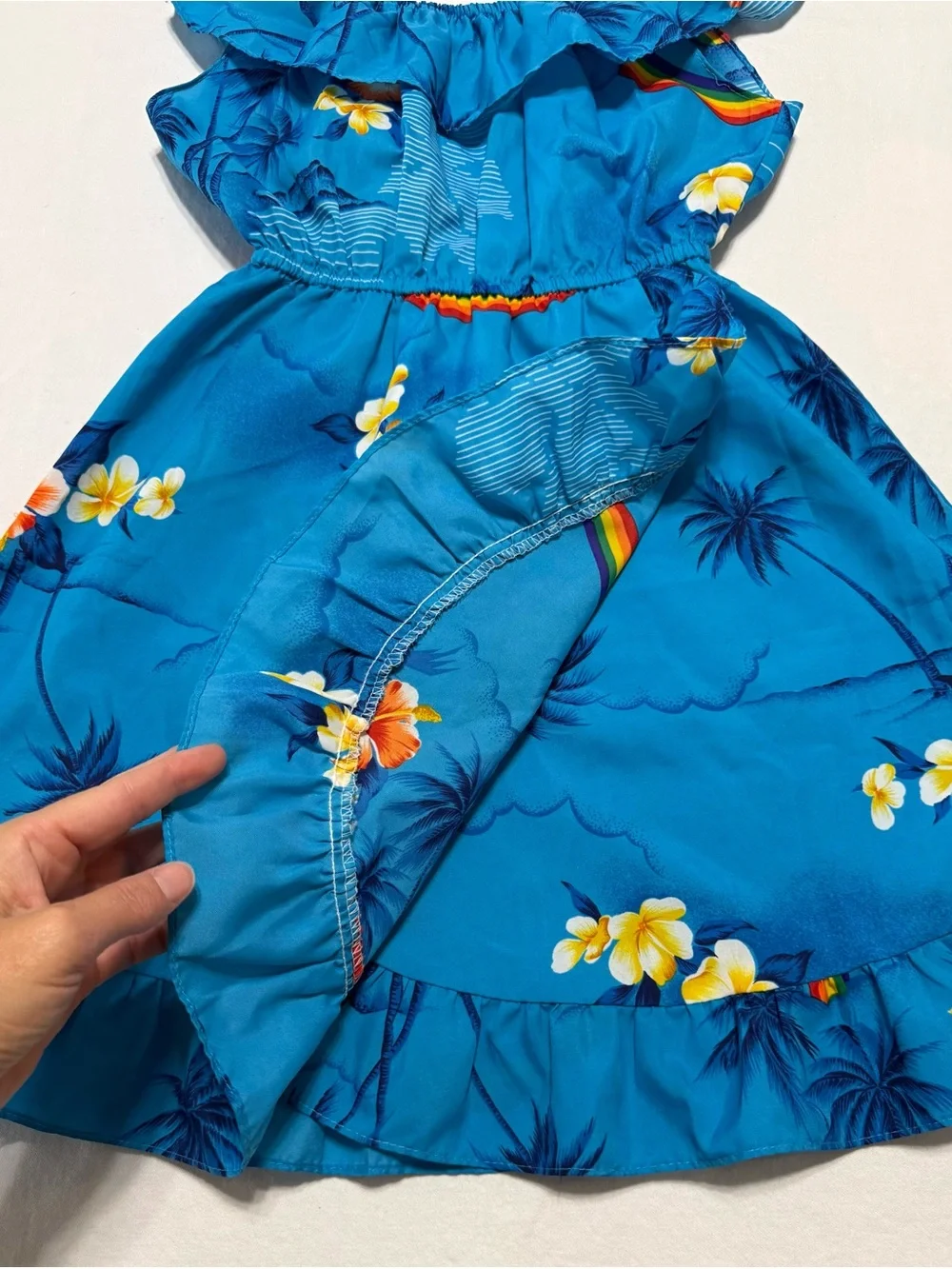 Vintage Helena Blue Tropical Dress with Rainbow and Floral Print